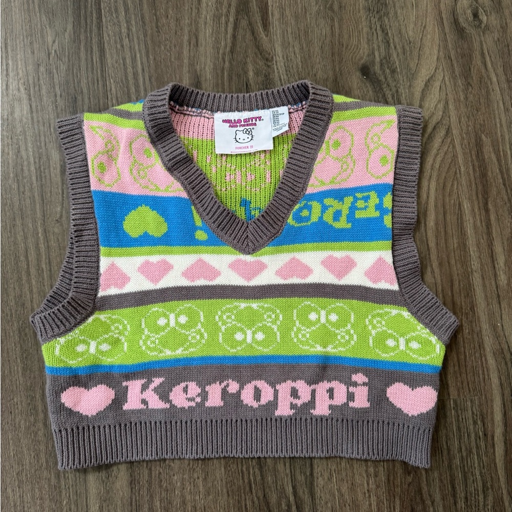 Hello Kitty Keroppi Multicolor Cropped Sweater